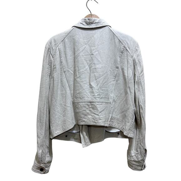 Greylin Anthropologie Blazer Jacket L Linen Cotton Tan Zippered Moto Modern Chic - Picture 2 of 8